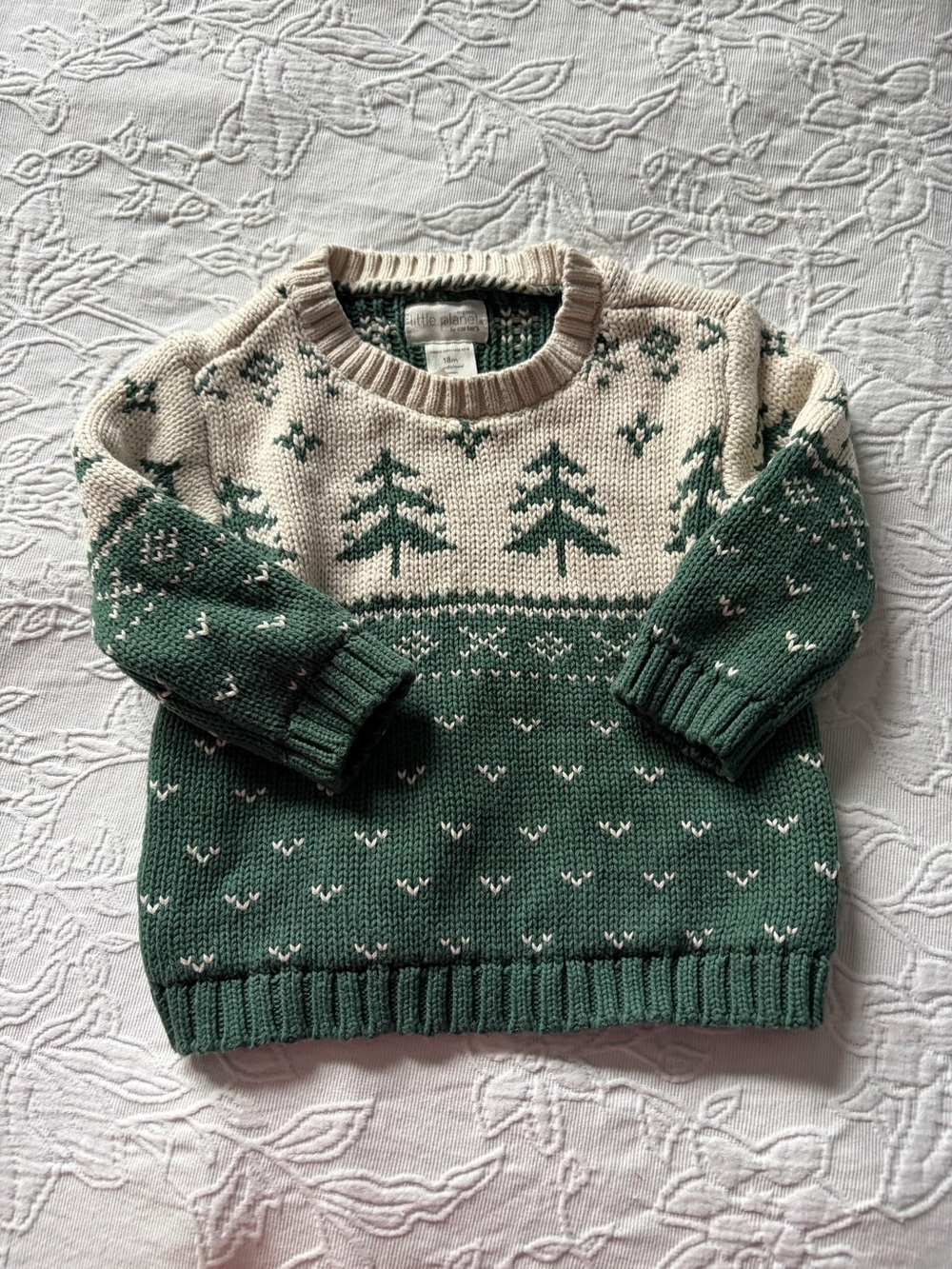 Little planet Christmas 18m Green and Cream Fair Isle Sweater